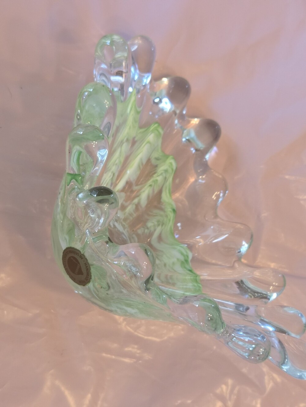 Vintage Gränna Glas Sweden Handblown Art Glass Spiky Splash Bowl + Signed Label